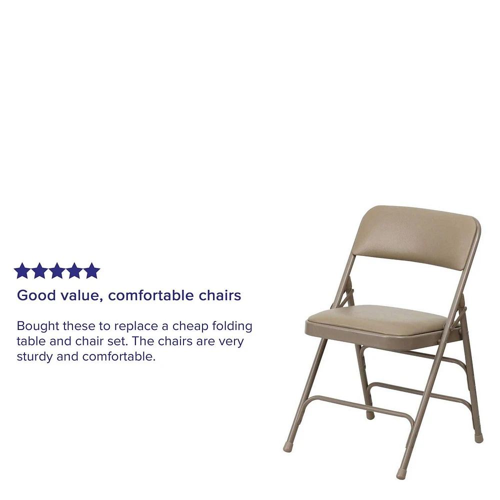 4 Pk. HERCULES Series Curved Triple Braced & Double Hinged Beige Vinyl Metal Folding Chair