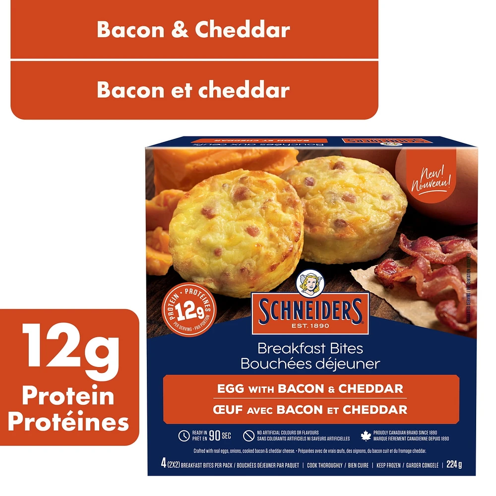 Bouchées déjeuner aux œufs avec bacon et cheddar Schneiders, 4 par paquet 224 g