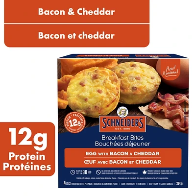 Bouchées déjeuner aux œufs avec bacon et cheddar Schneiders, 4 par paquet 224 g