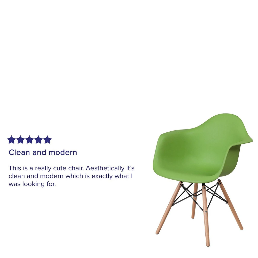 2 pièces Chaise de la série Alonza en plastique vert avec pattes en bois