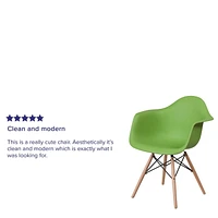 2 pièces Chaise de la série Alonza en plastique vert avec pattes en bois