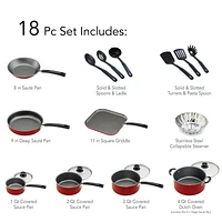 Tramontina PrimaWare 18 Pc Aluminum Nonstick Cookware Set – Red