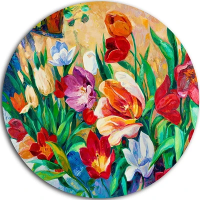 Art mural en métal Design Art Bouquet de fleurs colorées ultra brillant en cercle
