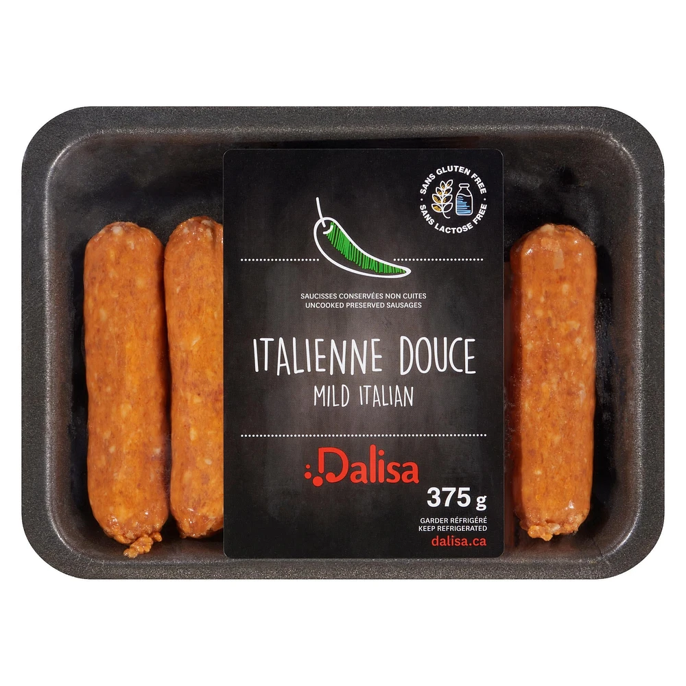 Dalisa Gluten free Mild Italian Dinner Sausage 375g, 6 sausages, Mild Italian GF 375g