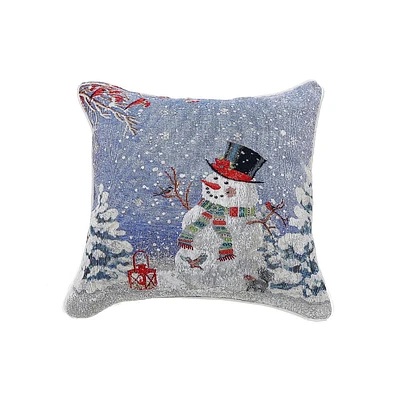 Christmas Tapestry Cushion Black Top Hat Snowman 18X18 - Ensemble De 2