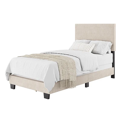 CorLiving Celeste Modern Upholstered Adult Twin Bed Frame with Headboard, Box Spring Required