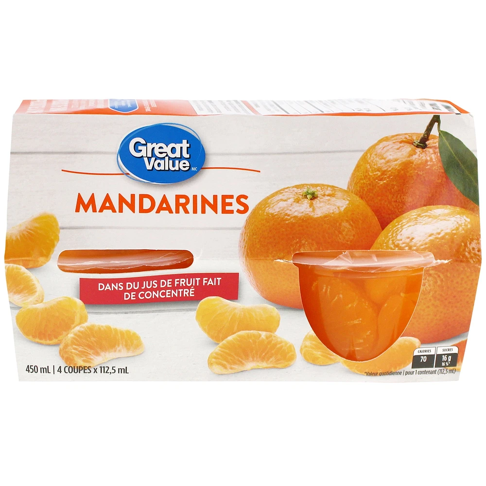 Great Value Mandarin Oranges in Fruit Juice, 4 x 112 mL