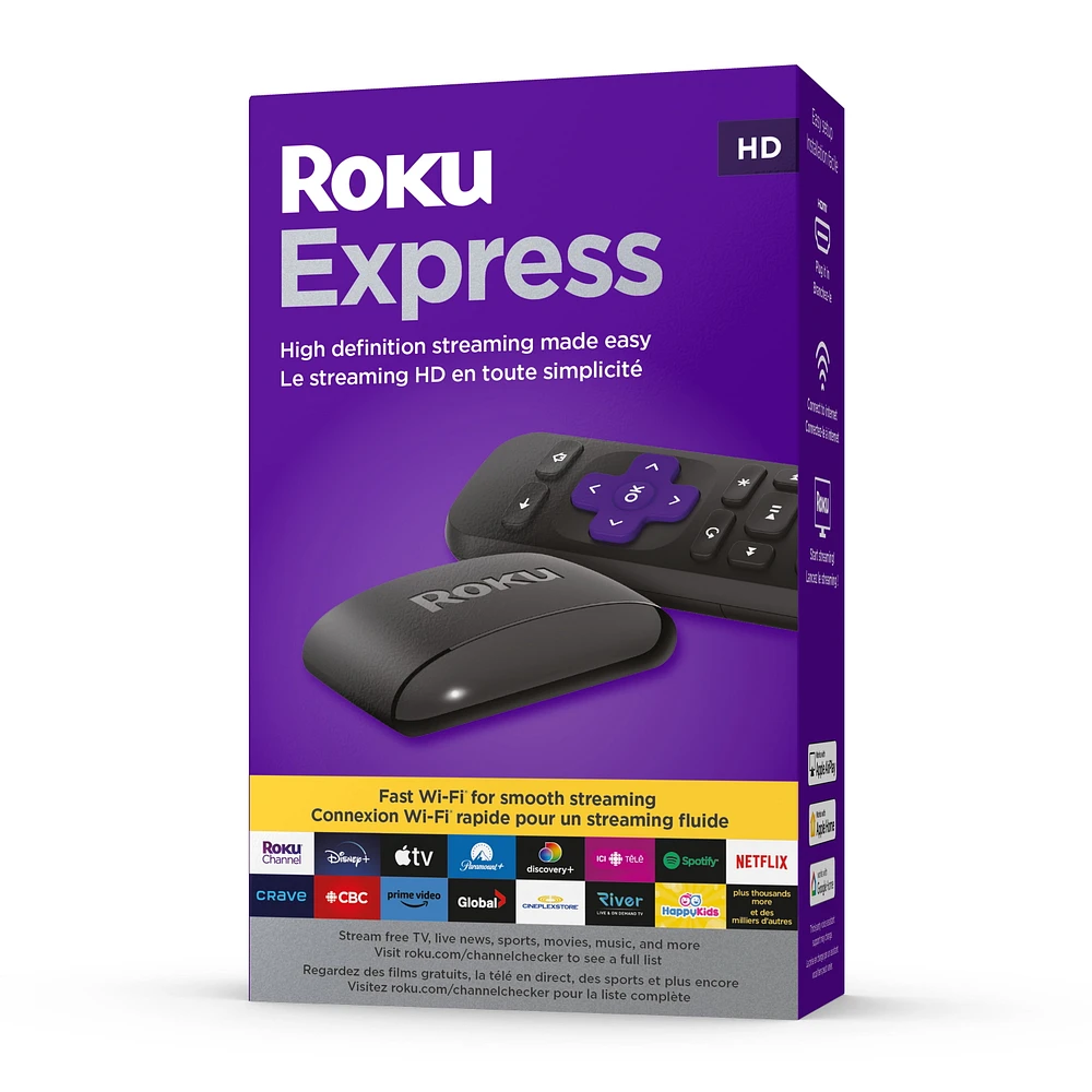 Roku Express (New, 2023) HD Streaming Device with High-Speed HDMI Cable and Simple Remote (No TV Controls), Guided Setup and Fast Wi-Fi Le streaming HD