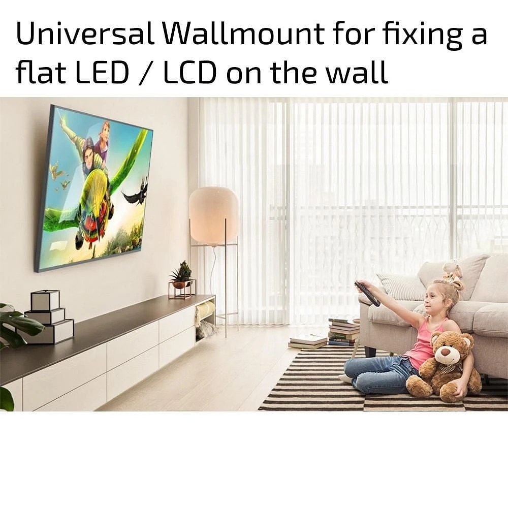 Techly 42" to 80" Slim Fixed LCD/LED TV Wall Mount - VESA up to 800x400 mm - Holds up to 60 kg - Black