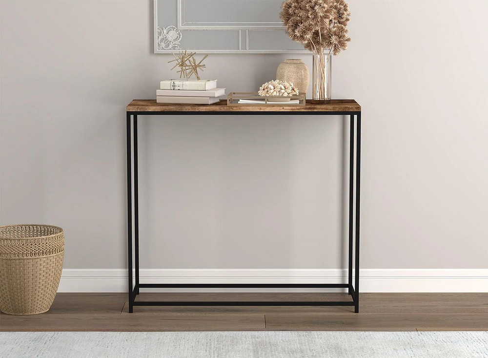 Safdie & Co. Console Table 31L Brown Reclaimed Wood Black Metal