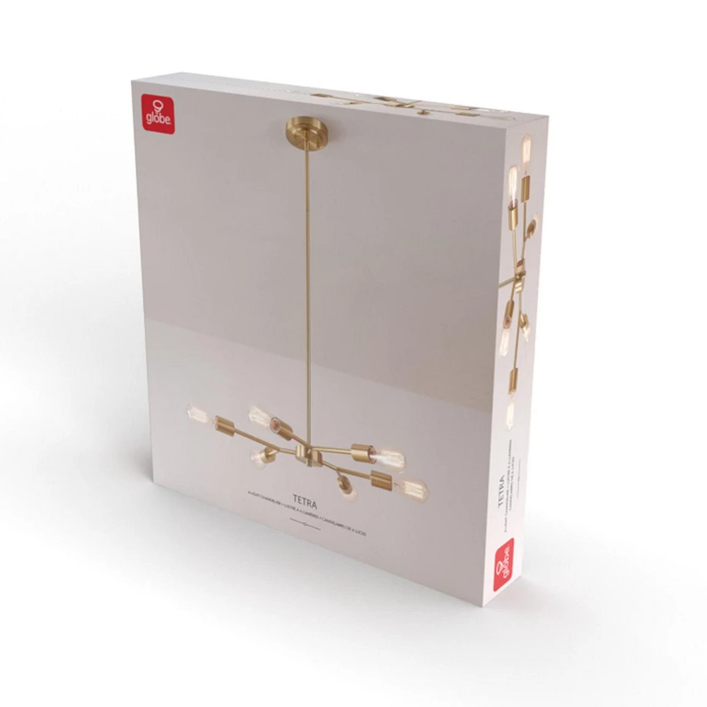 Tetra 6-Light Chandelier, Matte Brass, Adjustable Hanging Height