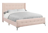 Monarch Specialties  Lit, Grand, Chambre À Coucher, Rembourré, Velours Rose, Pieds En Métal Chromé