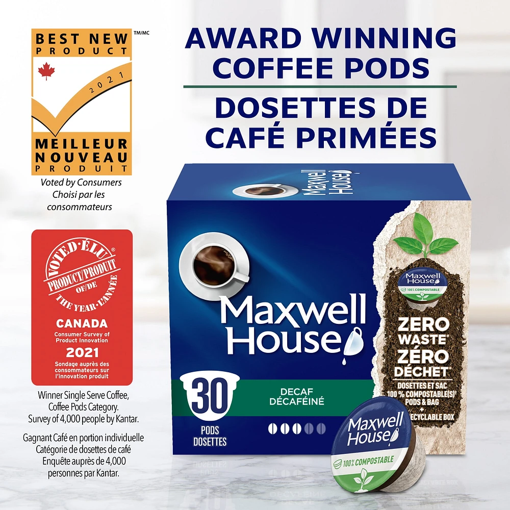 Maxwell House Decaffeinated Coffee Certified Compostable K-Cup® Coffee Pods, 30 Pods, 292g