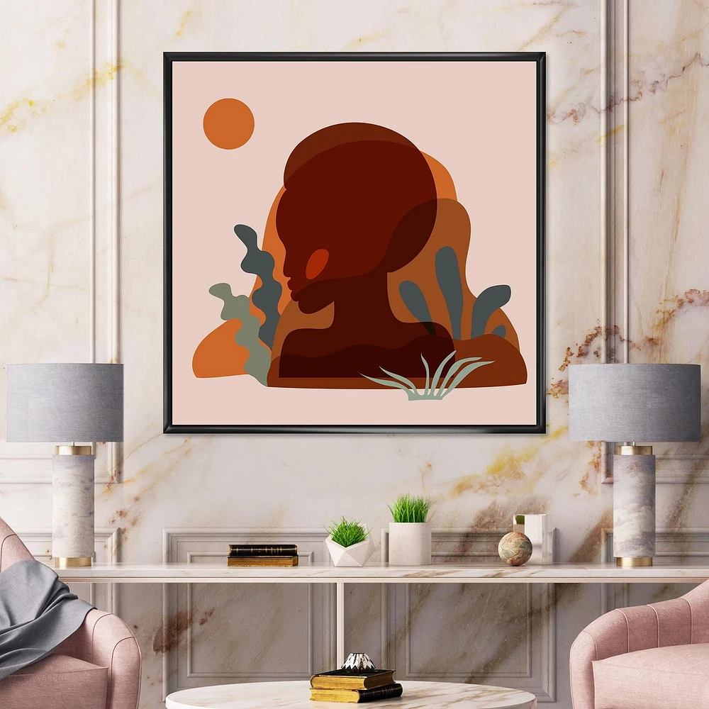Designart Silhouette minimale de femme afro-américaine ART MURAL À CADRE FLOTTÉ