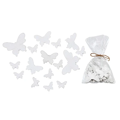 IH Casa Decor 16Pc Taille Assortie Ornements En Bois Butterfly Blanc - Ensemble De 2