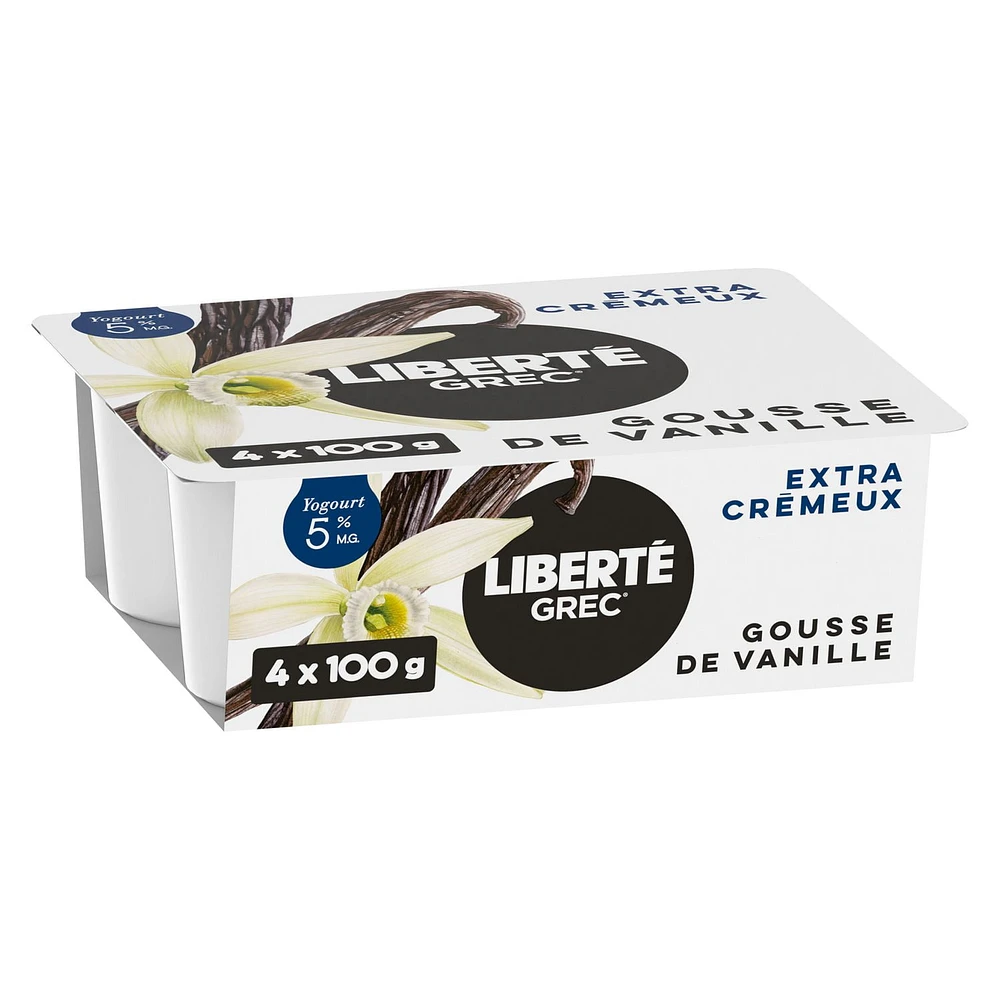 Liberté Greek 5% Extra Creamy Yogurt, Vanilla Bean, High Protein, 4 x 100 g, 4 x 100 g, 400 g