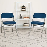 HERCULES Series Premium Curved Triple Braced & Double-Hinged Black Pin-Dot Fabric Metal Folding Chair