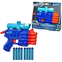 Nerf Elite 2.0, blaster Prospect QS-4, motif camo Wild Edition, 8 fléchettes Nerf Elite , 4 tirs, viseur de précision, poignée d'amorçage À partir de 8 ans