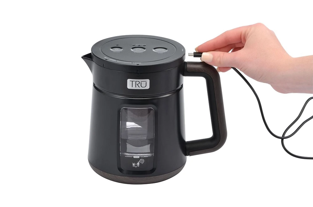 TRU Rapid Cold Brew Coffee Maker, Stylish Black with wood-grain
