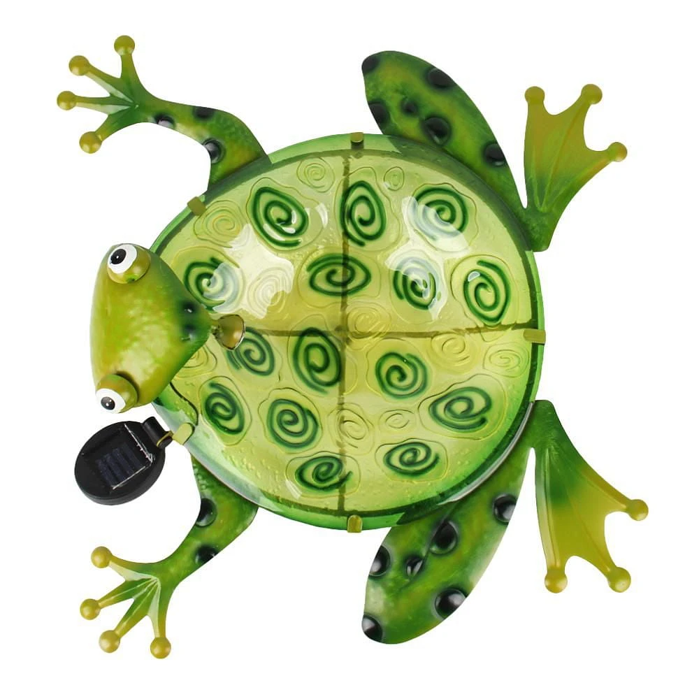 Angelo Decor bain d'oiseau en verre grenouille 74 cm avec piquet en métal et lumière solaire