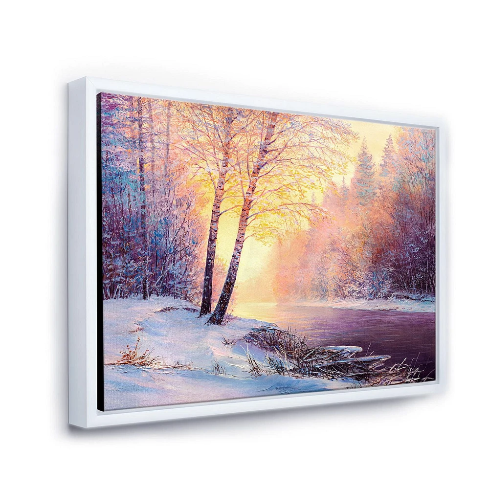 Designart Paysage d'hiver avec pont de la rivière sinueuse II ART MURAL À CADRE FLOTTÉ