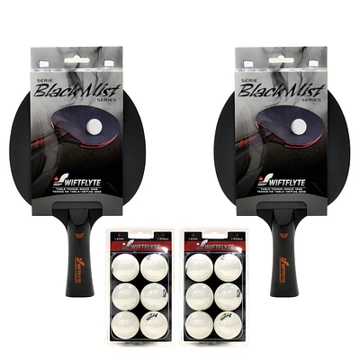 Ensemble de raquettes et balles de tennis de table/ping-pong Swiftflyte™ Black Mist - Comprend 2 raquettes à contrôle élevé et 12 balles