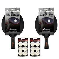 Ensemble de raquettes et balles de tennis de table/ping-pong Swiftflyte™ Black Mist - Comprend 2 raquettes à contrôle élevé et 12 balles