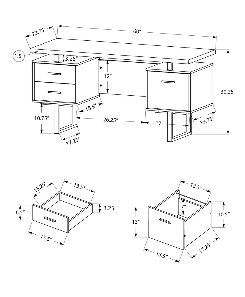 Monarch Specialties Bureau, Bureau À Domicile, Ordinateur Portable, Configuration Gauche, Droite, Tiroirs De Rangement, 60"l, Travail, Métal, Stratifié, Noir, Gris, Contemporain, Moderne
