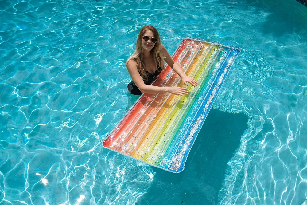 Deluxe Glitter Pool Raft 74in - Rainbow Haze