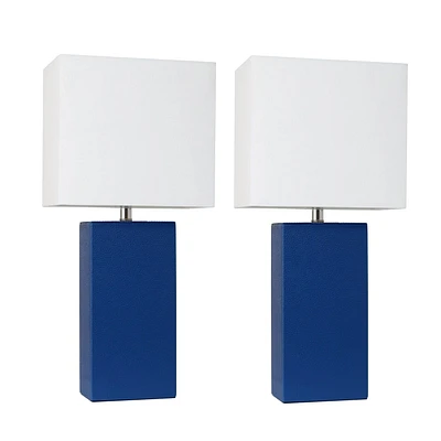 Pack de 2 lampes de table modernes en cuir avec abat-jour en tissu blanc