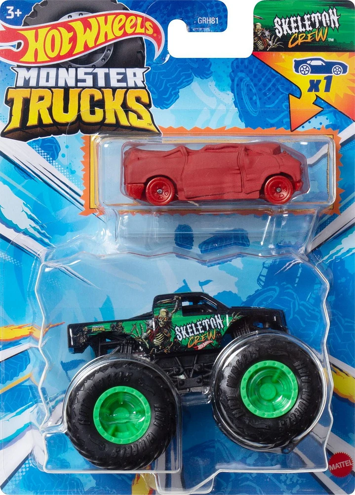 Hot Wheels Monster Truck & Car, 1:64 Scale Die-Cast Truck & Car (2 Vehicles) (Styles May Vary)