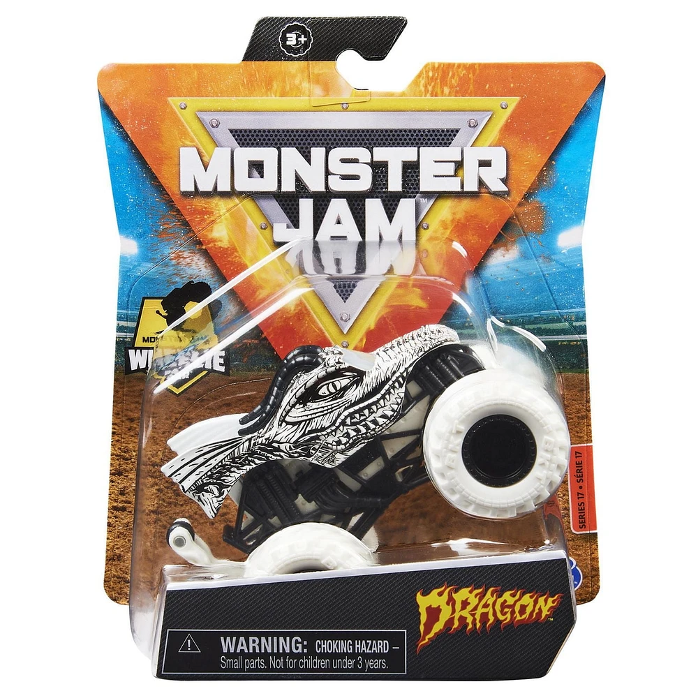Monster Jam, Monster truck Dragon officiel, véhicule en métal moulé, série Max Contrast, échelle 1:64