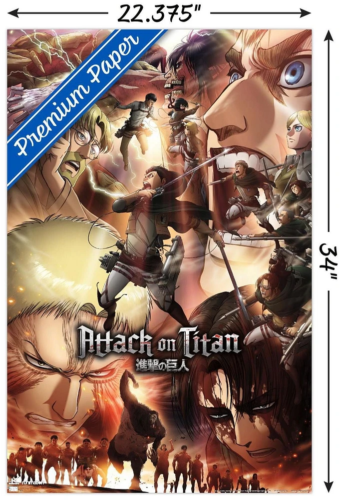 Attack on Titan: Season 3 – Key Art 22.375" x 34" Wall Poster with Beechwood Magnetic Frame