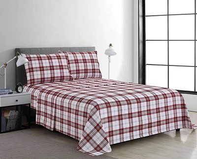 Ensemble de draps en microfibre 4 pièces à carreaux rouges