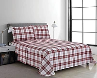 Ensemble de draps en microfibre 4 pièces à carreaux rouges