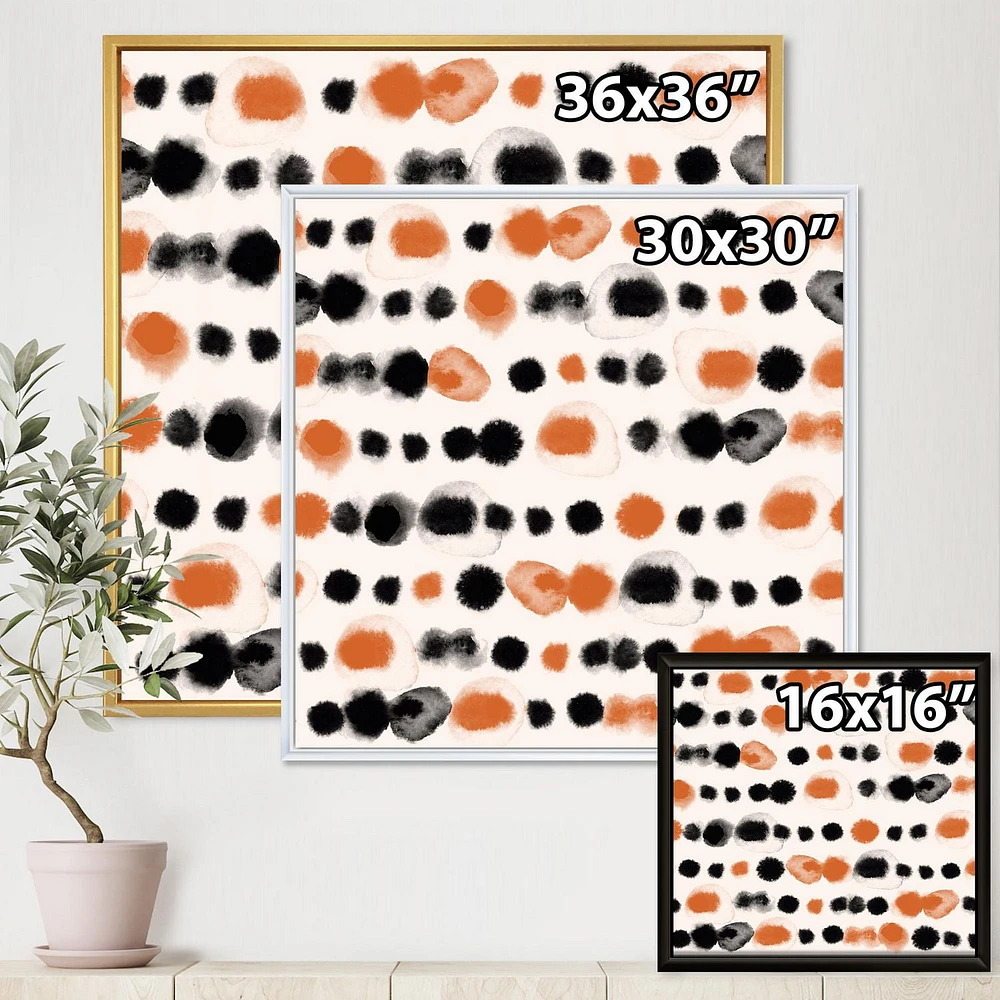 Designart Pois noirs et orange ART MURAL À CADRE FLOTTÉ