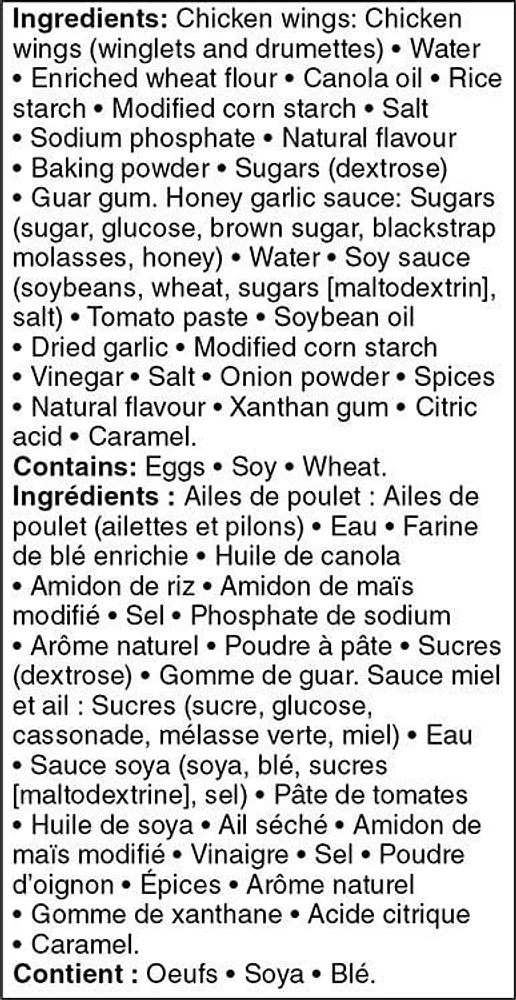 Ailes de poulet surgelées Great Value miel et ail 850 g