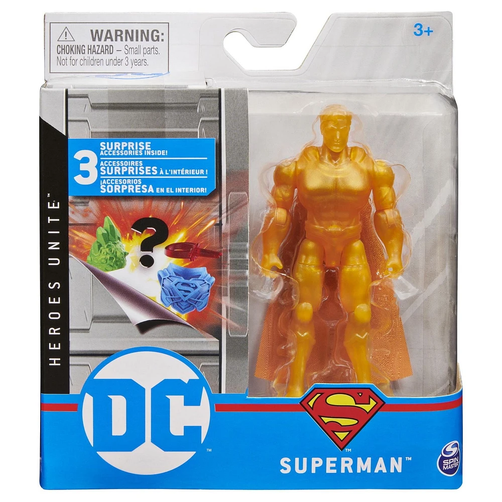 DC Comics, Figurine articulée SUPERMAN de 10 cm avec 3 accessoires mystère
