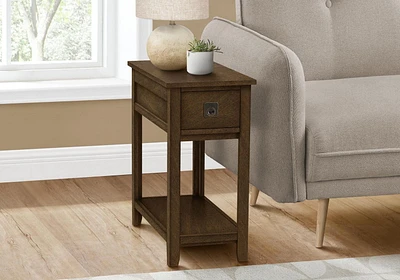 Monarch Specialties  Table D'appoint, Bout, Table D'appoint, Table De Nuit, Chambre À Coucher, Étroit, Tiroir De Rangement, Placage Brun, Transitionnel