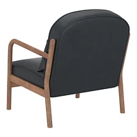 Mid-Century Modern Faux Leather & Solid Wood Accent Chair, Faux Leather - Black & Walnut