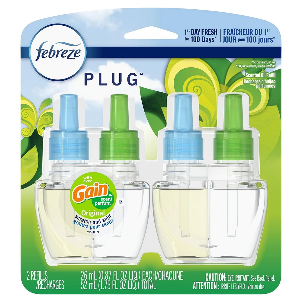 Recharges d’assainisseur d’air éliminateur d’odeurs Febreze PLUG Fade Defy, parfum Gain Original