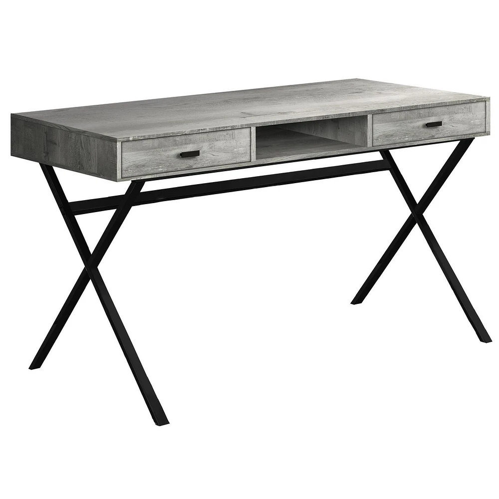 Monarch Specialties Bureau, Bureau À Domicile, Ordinateur Portable, Tiroirs De Rangement, 48"l, Travail, Métal, Stratifié, Gris, Noir, Contemporain, Moderne