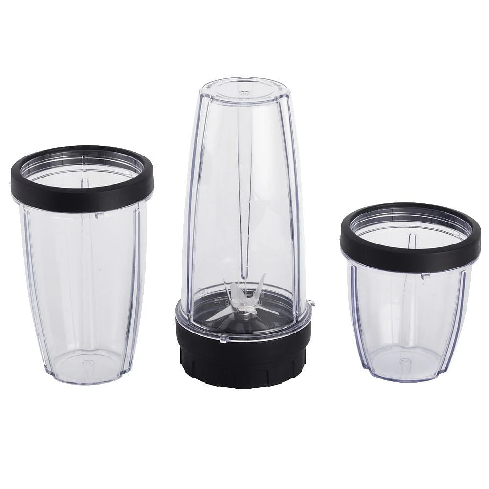 Ensemble de mixeur Mainstays de 10 pièces, noir, 300 W, avec 3 pots (10 onces, 16 onces, 18 onces), 2 couvercles à boire, lame en acier inoxydable
