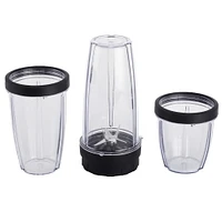 Ensemble de mixeur Mainstays de 10 pièces, noir, 300 W, avec 3 pots (10 onces, 16 onces, 18 onces), 2 couvercles à boire, lame en acier inoxydable