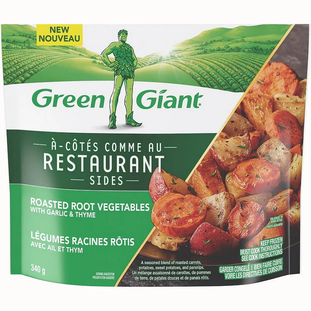 GREEN GIANT RESTAURANT SIDES ROASTED ROOT VEGETABLES, HEARTY, PREMIUM VEGETABLES WITH SAVOURY TASTES. READY TO SAUTÉ IN SKILLET TO PROVIDE RESTAURANT-LIKE EXPERIENCE RIGHT AT HOME. MOUTHWATERINGLY DELICIOUS FLAVOURS, PERFECT AS A SIDE DISH TO ANY MEAL.