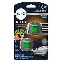 Febreze AUTO Air Freshener Vent Clip Tropical Beach Scent, 2.2 mL Car Vent Clip, Pack of 2