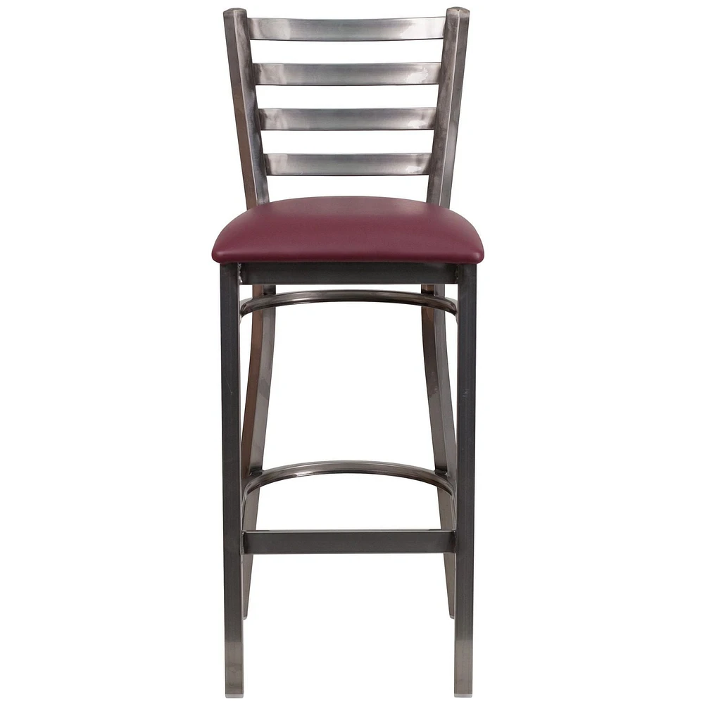 Lot de 2 pièces - Tabouret de restaurant de la série HERCULES en métal transparent à dossier échelle - siège en vinyle bourgogne