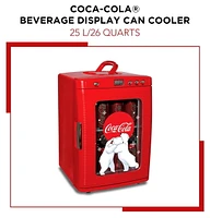 Coca-Cola 25L Mini Fridge, Portable 28 Can Cooler, Display Window for Travel, Home, Office- Red