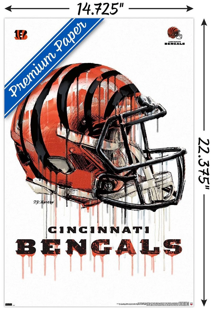 NFL Cincinnati Bengals - Drip Helmet 20 Wall Poster with Magnetic Frame, 22.375" x 34"