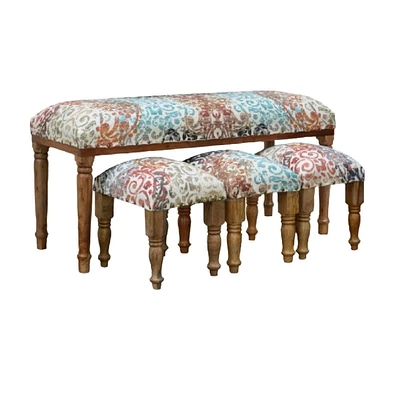 Banc En Bois 4 Pièces Et Tabourets Set (Crescent Twirl)